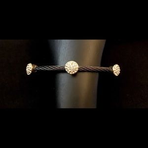 Two-tone Bracelet CZ Pendant Handmade Twisted Band